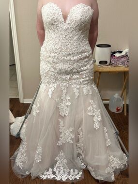 Stella York Strapless Lace Mermaid Wedding Dress with appliqué 18W Ivory NWT